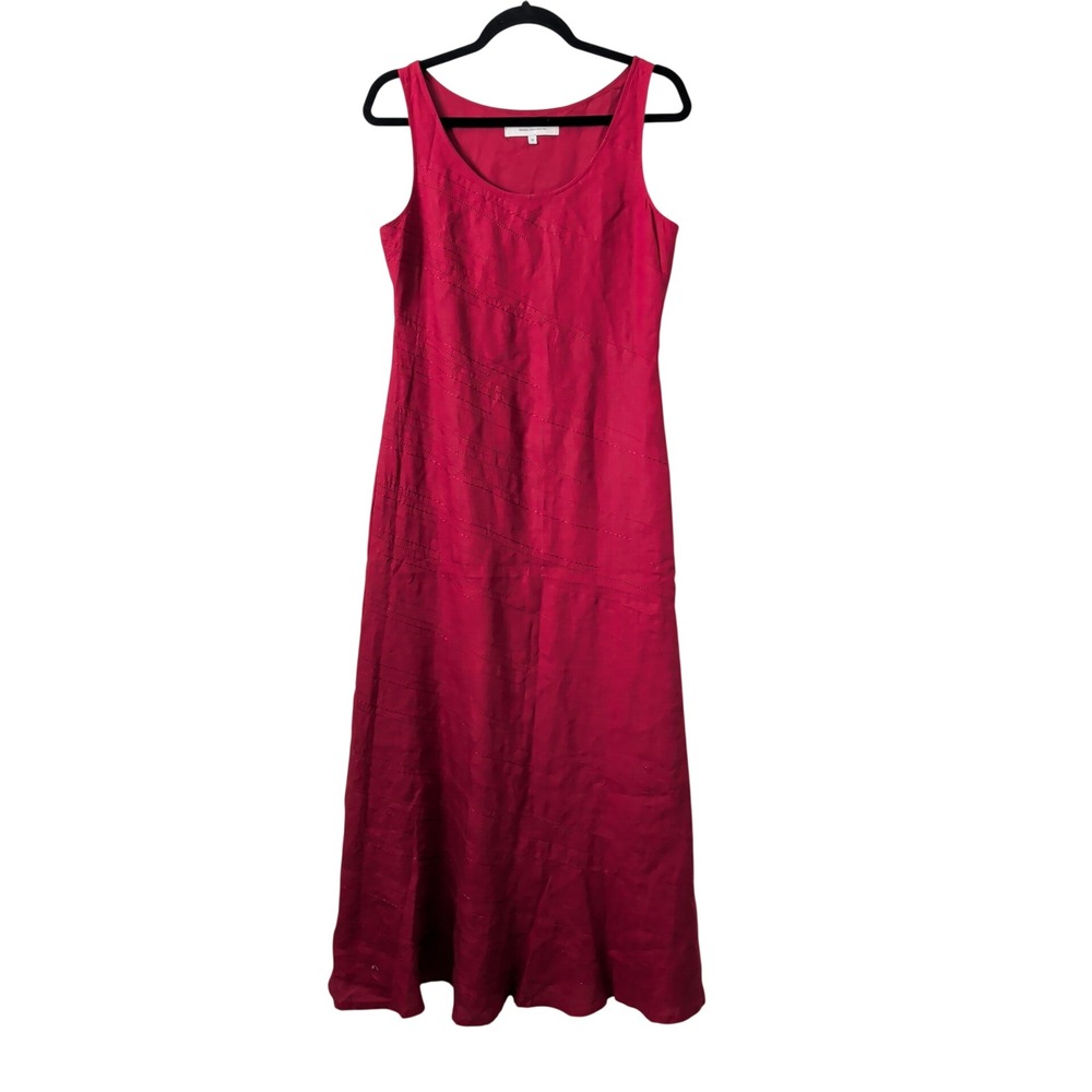 John Rocha Red Linen Sleeveless Scoop Neck Maxi Dress Size 12 Natural Minimalist
